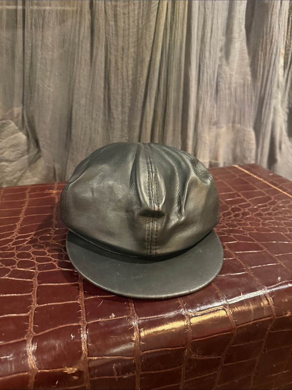 Black  Faux  Leather Newsboy Cap